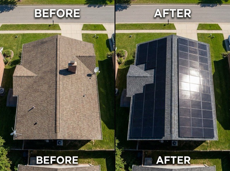 Solar panel before and after